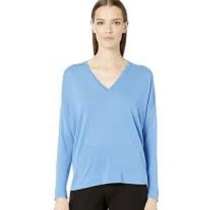 Eileen Fisher v neck long sleeve knit top horizon blue size large L new!